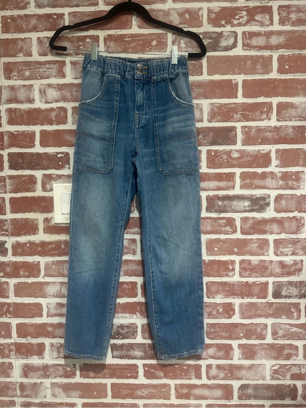 Veronica Beard Arya Straight High Rise Jeans 24 Waterfall Utility Paperbag